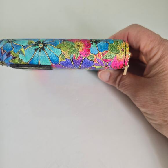 Laurel Burch Blossoming Floral Design Card Wallet Secure Zippered Travel Artsy - Picture 4 of 9